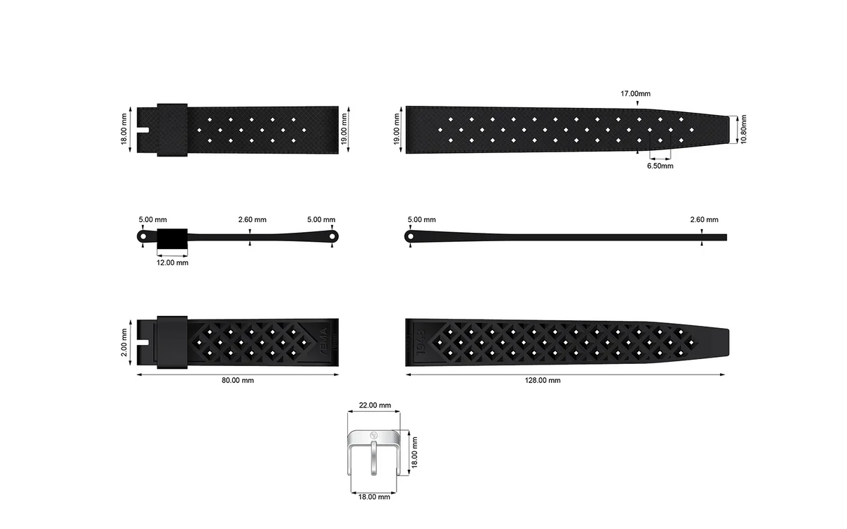 Yema Tropic Rubber Strap 19mm Black Ref. YSUP-TP19-SS