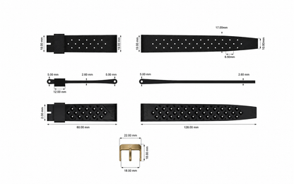 Yema Tropic Rubber Strap 19 mm Black with Bronze Buckle Ref. YSUP-TP19-BZ